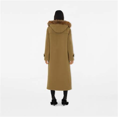 burberry faux fur & cotton coat|Burberry camel duffle coat.